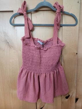 Green Envelope Mauve Pink Smocked Tie-Strap Crop Top